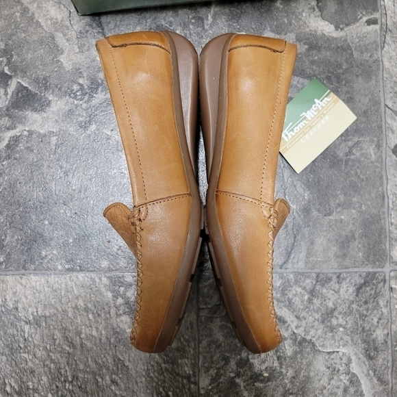 Vintage 90s y2k Thom McAn Camel Leather Square Moc Toe Basket Weave Loafers 7.5 - Picture 4 of 9